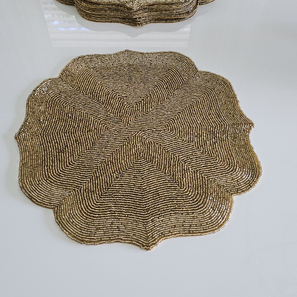 Elegant Gold Beaded Placemat Set Of 8